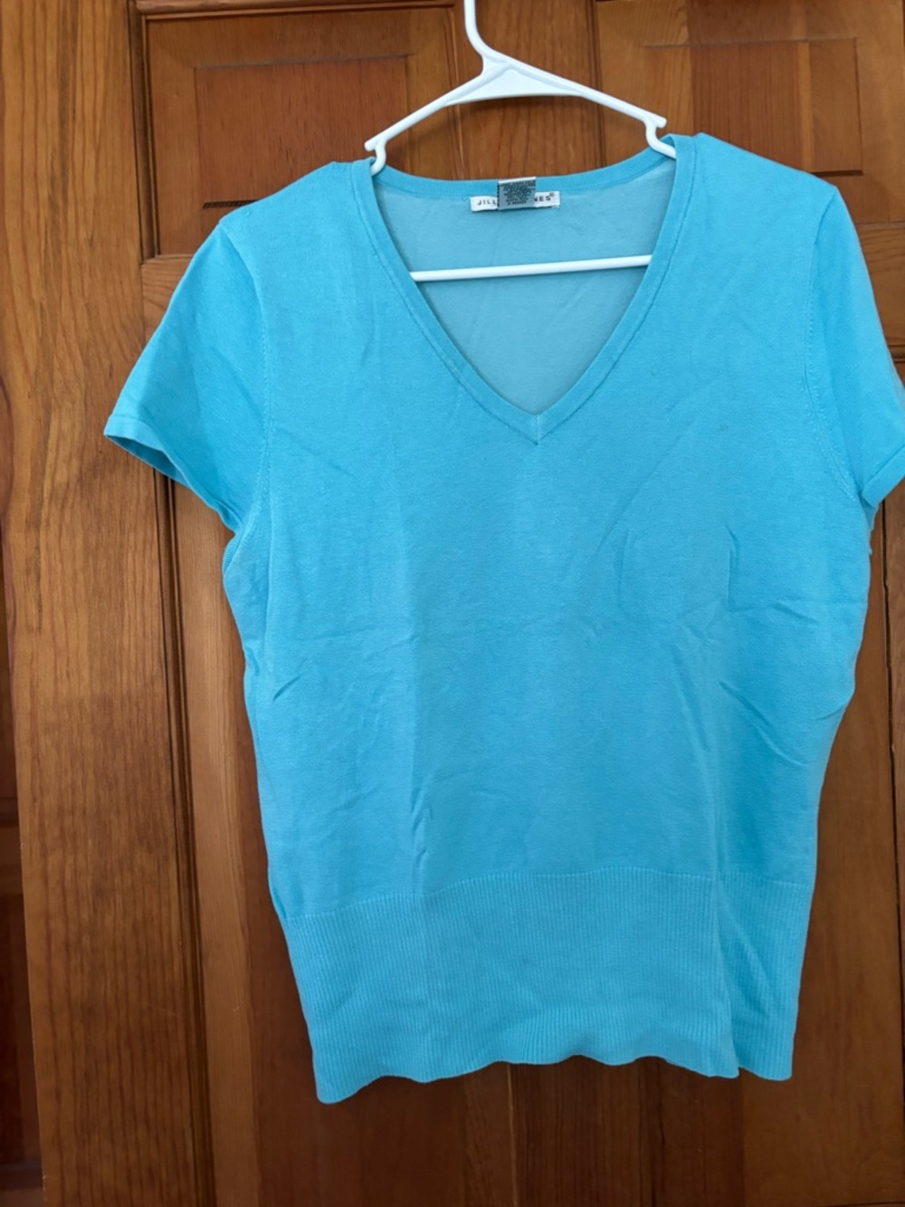 Jillian Jones Aqua Silk Cotton V Neck Sweater Medium Soft Knit Top